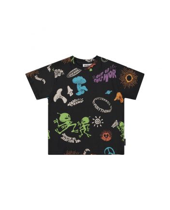 Kids Black Printed Half Sleeves T-shirt