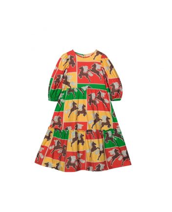 Horses Woven Puff Sleeve Dress