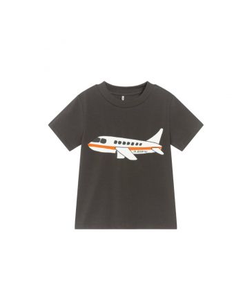 Black Plane Print Cotton T-Shirt