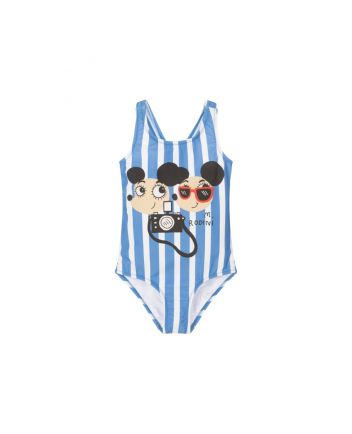 Girls White & Blue Ritz Ratz Print Swimsuit