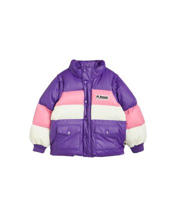 Kids Purple Zipper Sleeve Puffer Jacket