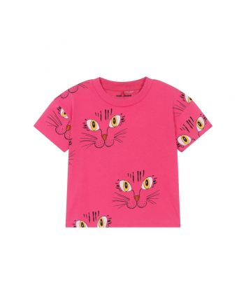 Girls Pink Organic Cotton Cat T-Shirt