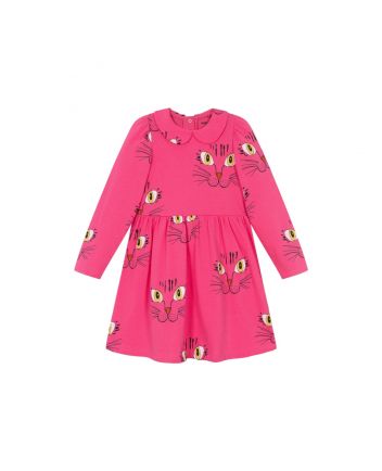 Girls Pink Organic Cotton Cat Dress