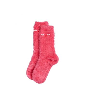 Girls Pink Cat Eyes Fuzzy Socks
