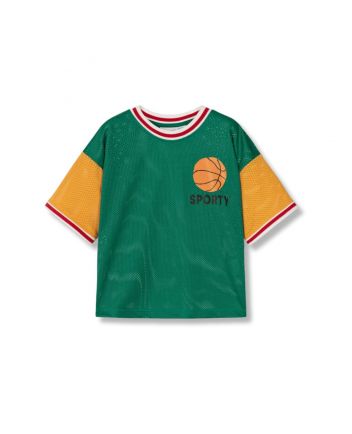Boys Green Mesh Basketball T-Shirt