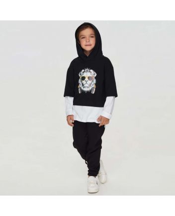 Printed Combined Hoodie,Black And White