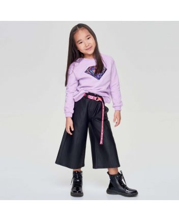 Leather Effect Knitted Cullotes Pants, black