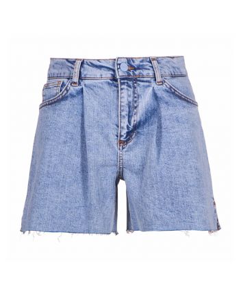 Blue Denim Shorts With Front Pleates