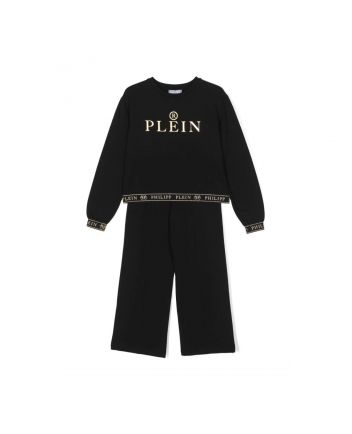 Girls Black Logo-Print Tracksuit Set