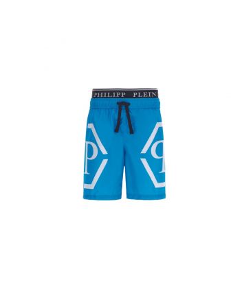 Boys Blue Logo Print Swim Short