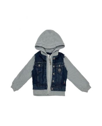 Boys Blue and Grey Denim Hooded Jacket