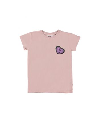 Girls Pink Small Heart Sequins T-Shirt