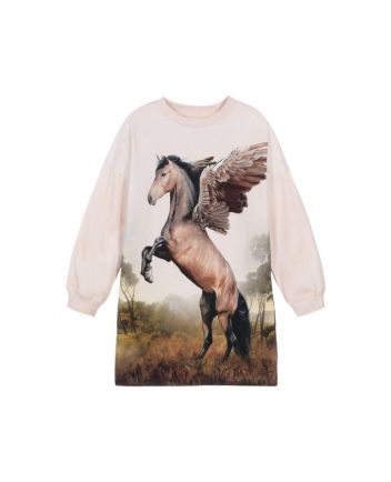 Girls Pink Pegasus Horse Sweatshirt Dress