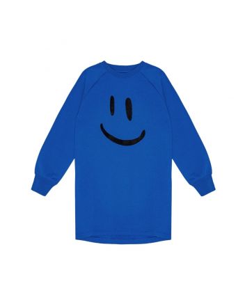 Girls Blue Smiley-Print Sweatshirt Dress