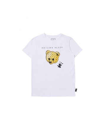 Boys White Teddy Bear-Print T-shirt