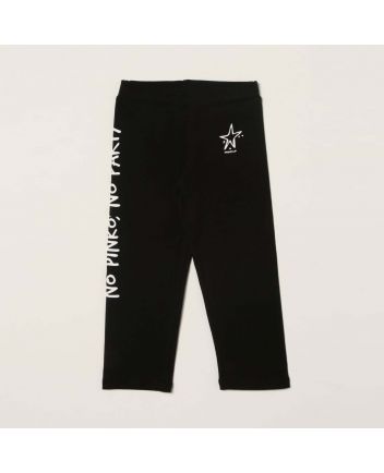 Black Knee Length Leggings With White Slogan Print
