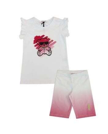 White Ruffled Printed Top With Shorts