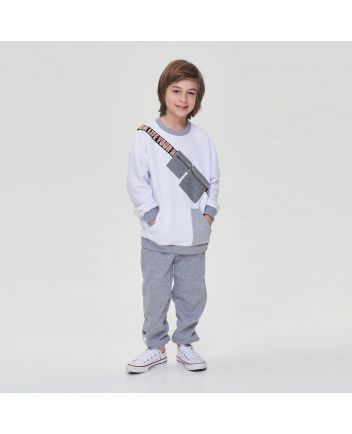 Decorated Pocket Footer Sweatshirt, ecru