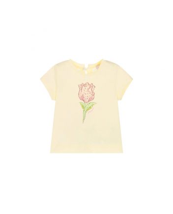 Girls Yellow Cotton Diamante Tulip T-Shirt