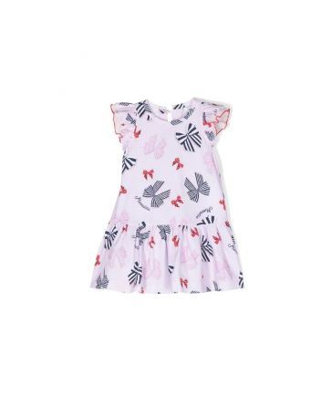 Girls Pink Bow Print Jersey T-Shirt Dress
