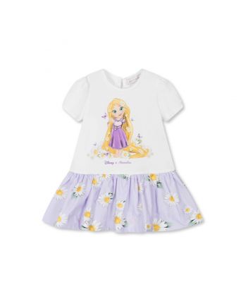 Girls White & Purple Cotton Disney Dress