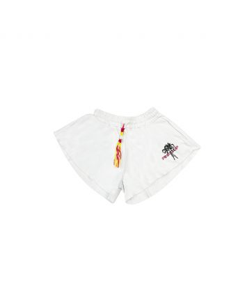Girl White Cotton Logo Shorts