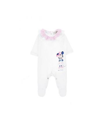 Baby Girls White Romper With Striped Collar And Lace