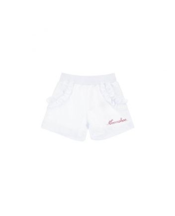 Girls White Fleece Shorts With Ruffles