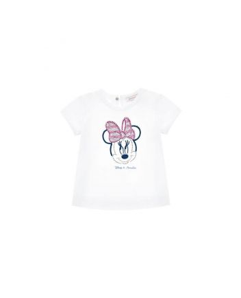 Girls White Minnie Mouse Cotton T-Shirt
