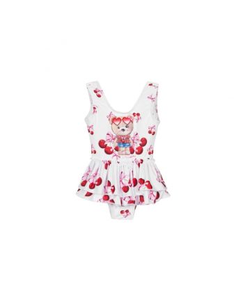 Girls White Cherry & Teddy Swimsuit