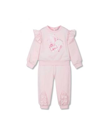 Baby Girls Pink Cotton Ruffle Tracksuit