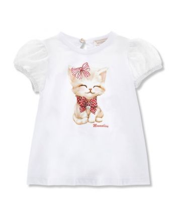 Baby Girls White Kitten-Print Cotton T-Shirt