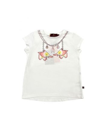 Girls White Elephant Print Logo T-Shirt