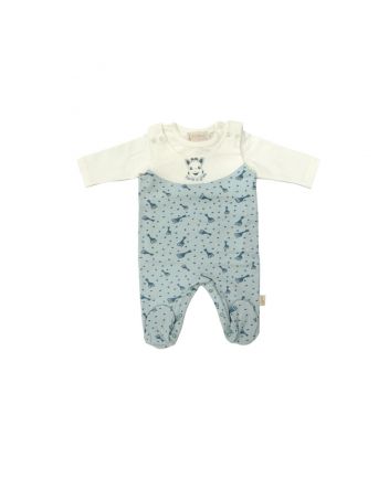 Blue Logo Printed Romper with White T-Shirt