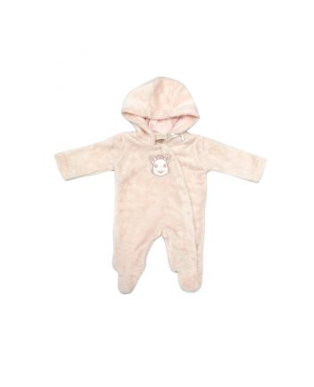 Pink Plush Logo Baby Girl Pramsuit