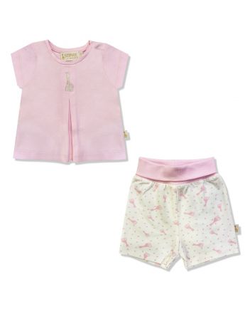 Baby Girls Pink Embroidery Logo Shorts Set
