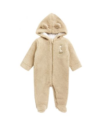 Baby Girls Beige Embroidered Zip-Up Rompers