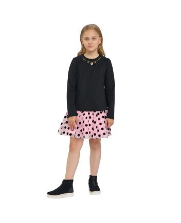 Combined Mesh Skirt Dress, black and pink