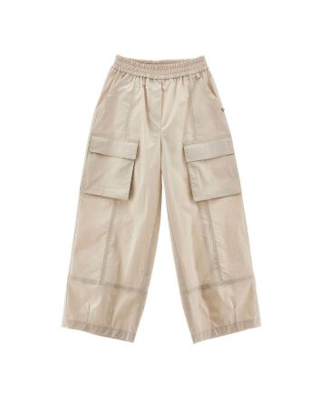 Girls Beige Parachute Canvas Cargo Trouser