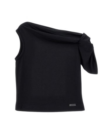 Girls Black Off-Shoulder Cotton T-shirt