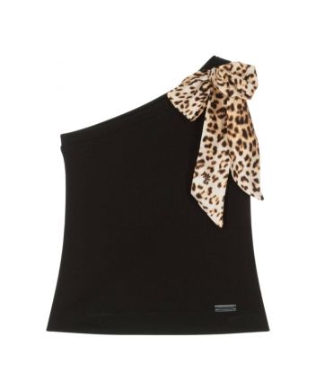 Girls Black Milano Jersey Bow Top