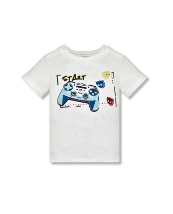 Printed T-shirt and Shorts Set, white / blue