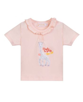 Baby Girl Frill Logo Embroidered Pink T-shirt