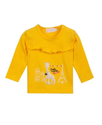 Baby Girl White Frill Logo Yellow Full Sleeve T-shirt