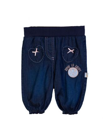 Baby Girl Blue Trouser With Logo Embroidered