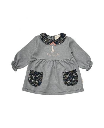 Baby Girls Grey Floral-Collar Dress