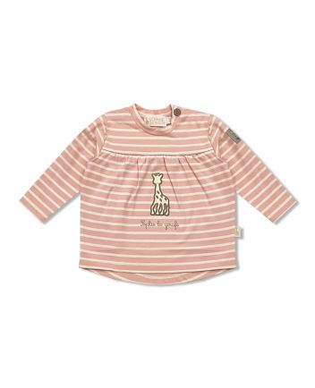 Baby Girls Pink & White Stripes Cotton T-Shirts