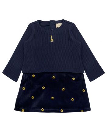 Baby Girls Navy Blue Embroidered-Logo Dress