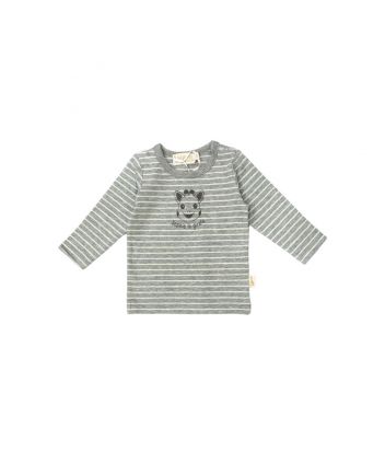 Grey & White Striped Full Sleeve T-Shirt for Baby