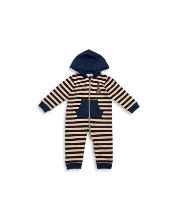Baby Kids Red & Blue Stripe Hooded Romper